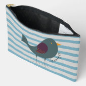 Schattigee vogel met aangepaste naam op blauwe str etui (Open)
