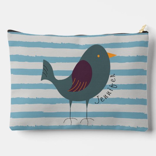 Schattigee vogel met aangepaste naam op blauwe str etui (Achterkant)