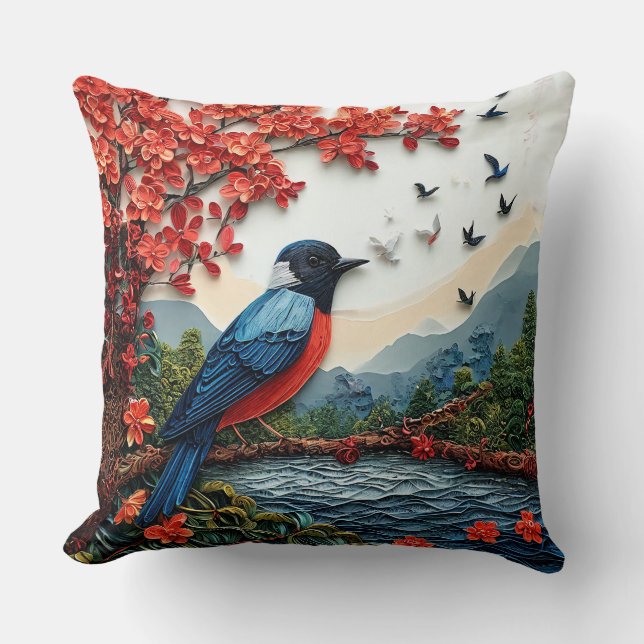 Schattigee vogel papier kunst kussen (Voorkant)