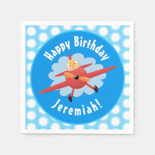 Schattigee vogel vliegen rode vliegtuig cartoon ge servet (Voorkant)
