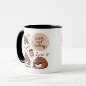 Schattigee vogelbekfiguren met koffie en dagboeken mok (Voorkant links)