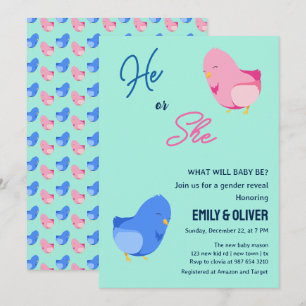 Schattigee vogeljongen of meisje gender reveal par kaart