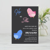 Schattigee vogeljongen of meisje gender reveal par kaart (Staand voorkant)