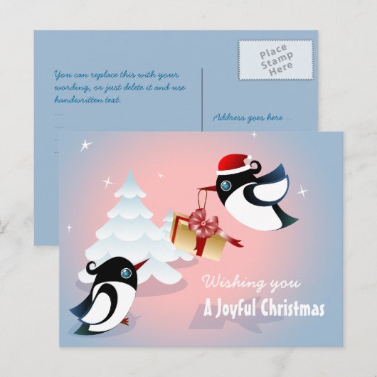 Schattigee vogelkerstcadeau feestdagenkaart (Voorkant / Achterkant)