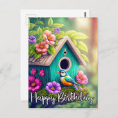 Schattigee vogelkijkers vogelhuis illustratie briefkaart (Voorkant / Achterkant)