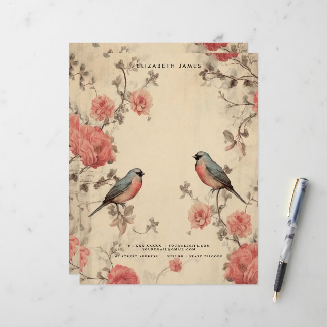 Schattigee Vogelliefhebber  Valentijnsdag Geperson Briefhoofd (Voorkant / Achterkant in situ)