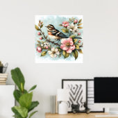 Schattigee vogelliefhebbers bloemen poster (Thuiskantoor)