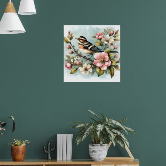 Schattigee vogelliefhebbers bloemen poster (Woonkamer 1)