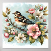 Schattigee vogelliefhebbers bloemen poster (Voorkant)