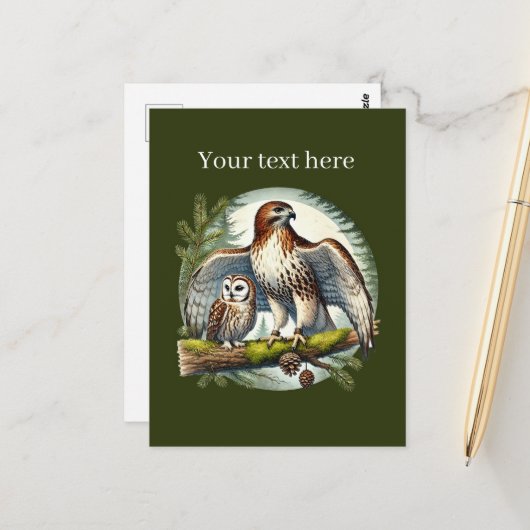 Schattigee vogelliefhebbers oehoe briefkaart (Voorkant / Achterkant in situ)