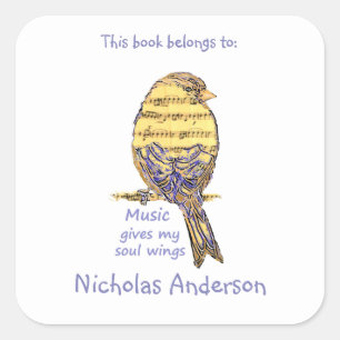 Schattigee Vogelmuziek geven Wings Quote Bookplate Vierkante Sticker