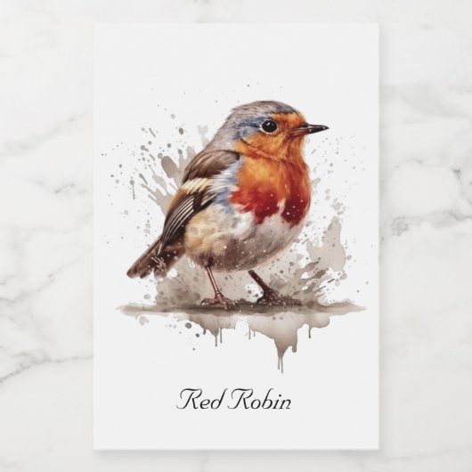 Schattigee vogelrode robin in waterverf, aanpasbaa voedselcontainer etiket (Enkel label)
