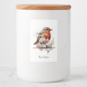 Schattigee vogelrode robin in waterverf, aanpasbaa voedselcontainer etiket (Voorkant)