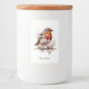 Schattigee vogelrode robin in waterverf, aanpasbaa voedselcontainer etiket