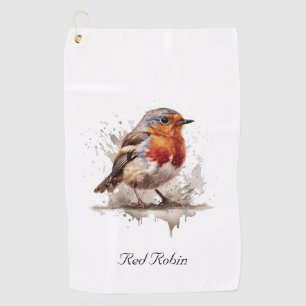 Schattigee vogelrode robin in waterverf aanpasbaar golfhanddoek