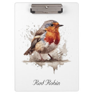Schattigee vogelrode robin in waterverf aanpasbaar klembord