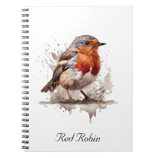 Schattigee vogelrode robin in waterverf aanpasbaar notitieboek (Voorkant)