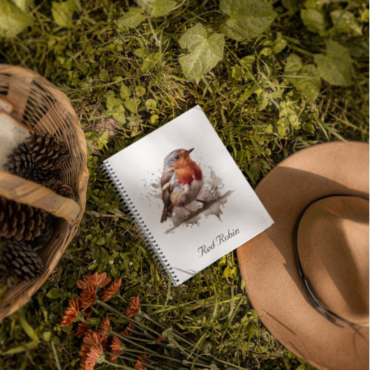 Schattigee vogelrode robin in waterverf aanpasbaar notitieboek
