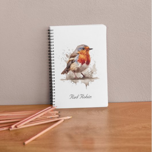 Schattigee vogelrode robin in waterverf aanpasbaar notitieboek