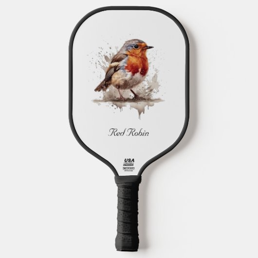 Schattigee vogelrode robin in waterverf aanpasbaar pickleball paddle (Achterkant)