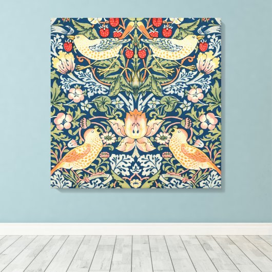 Schattigee vogels, aardbeiendief kunst canvas afdruk (Insitu (Houten vloer))