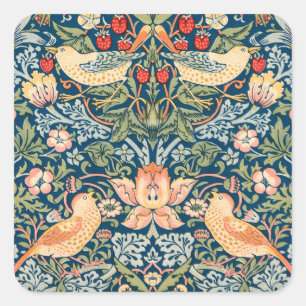 Schattigee vogels, aardbeiendief kunst vierkante sticker