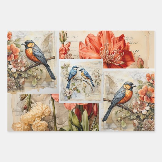 Schattigee Vogels & Bloemen geïnspireerd Inpakpapier Vel (Voorkant 3)