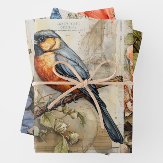 Schattigee Vogels & Bloemen geïnspireerd Inpakpapier Vel (In situ)