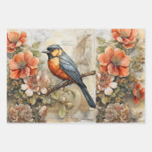 Schattigee Vogels & Bloemen  geïnspireerd Inpakpapier Vel (Voorkant)