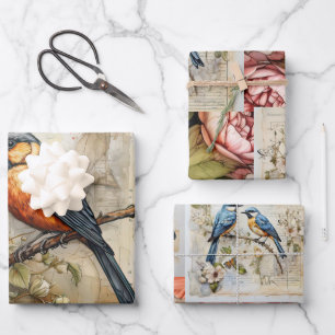Schattigee Vogels & Bloemen  geïnspireerd Inpakpapier Vel