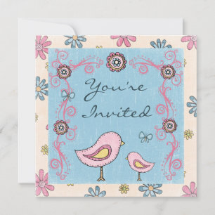 Schattigee Vogels en Bloemen Meisjes Baby shower U Kaart