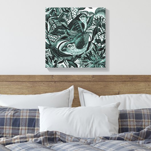 Schattigee vogels in het bos kunst canvas afdruk (Insitu (Slaapkamer))
