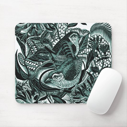 Schattigee vogels in het bos kunst muismat (Met muis)