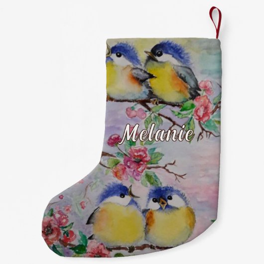 Schattigee Vogels Kerstkous met aangepaste naam Kleine Kerstsok (Achterkant)