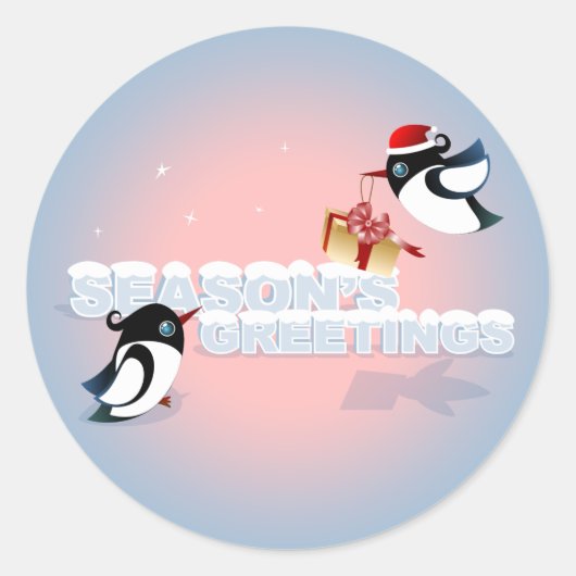 Schattigee Vogels met Kerstcadeau Ronde Sticker (Voorkant)