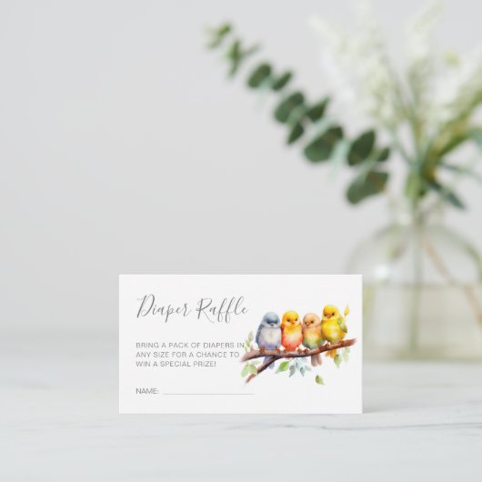 Schattigee Vogels op Tak Baby shower Luier Raffle Informatiekaartje (Staand voorkant)