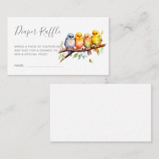 Schattigee Vogels op Tak Baby shower Luier Raffle Informatiekaartje (Voorkant / Achterkant)