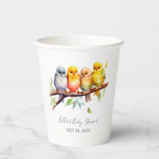 Schattigee Vogels op Tree Branch Baby shower Papieren Bekers (Voorkant)
