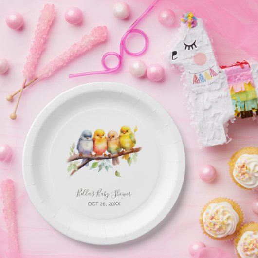 Schattigee Vogels op Tree Branch Baby shower Papieren Bordje (Feest)