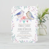 Schattigee Vogels Paar Roze Bloemboom Huwelijk Kaart (Staand voorkant)