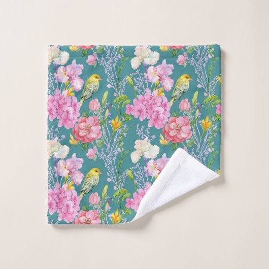 Schattigee vogeltjes en bloemetjes bad handdoek (Wasdoekje)