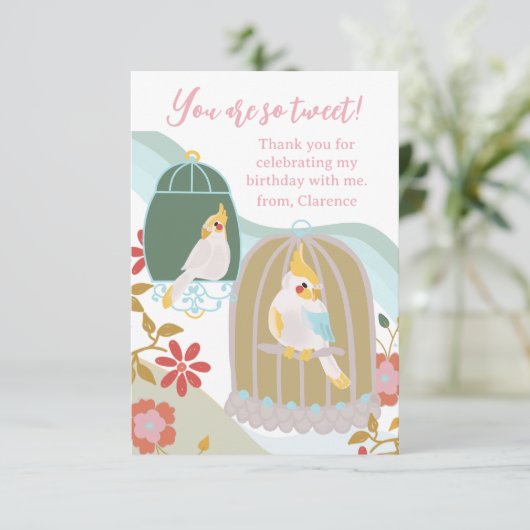 Schattigee vogelverjaardag bedankt (Staand voorkant)