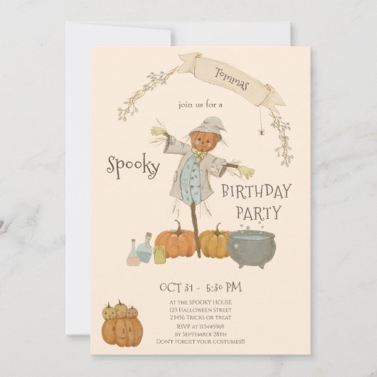 Schattigee vogelverschrikker Halloween bash Verja Kaart (Voorkant)