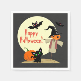 Schattigee vogelverschrikker & Kat Halloween papie Servet