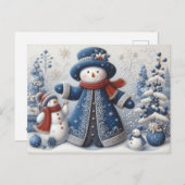 Schattigee volkskunst kerst sneeuwpop briefkaart (Voorkant / Achterkant)