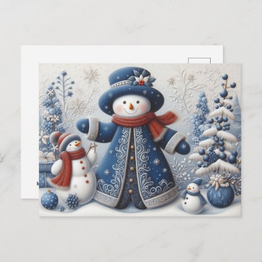 Schattigee volkskunst kerst sneeuwpop briefkaart (Voorkant / Achterkant)