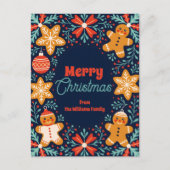 Schattigee volkskunst peperkoek en gebladerte kers feestdagenkaart (Voorkant)