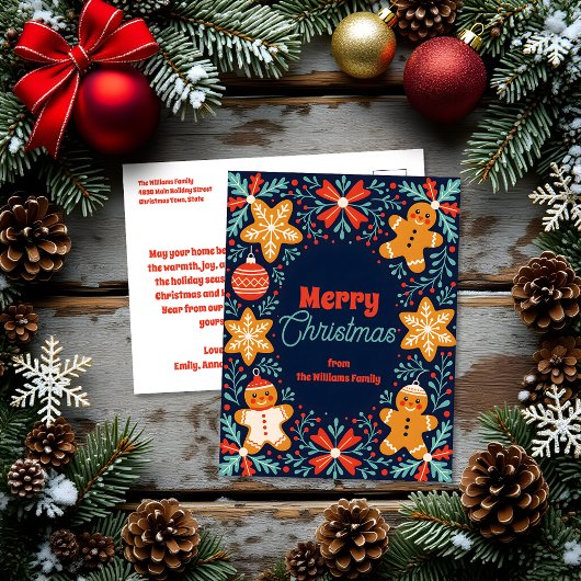 Schattigee volkskunst peperkoek en gebladerte kers feestdagenkaart