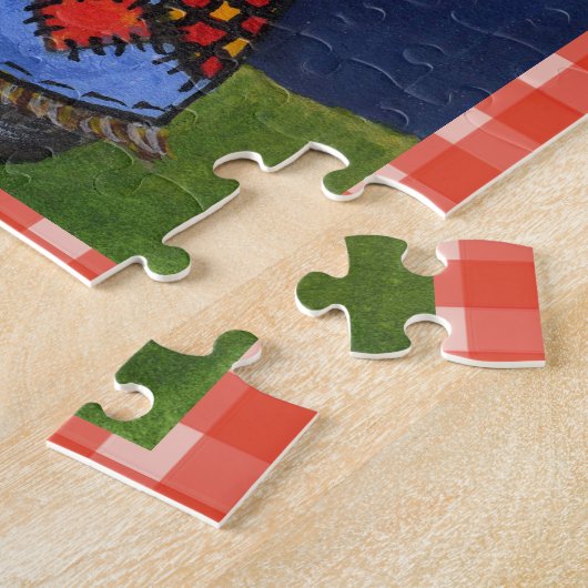 Schattigee volkskunst Scarerow Cat Crows op Plaid Legpuzzel (Zijkant)