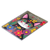 Schattigee volkskunst Zwarte kat en bloemen gepers Notitieboek (Linkerzijde)